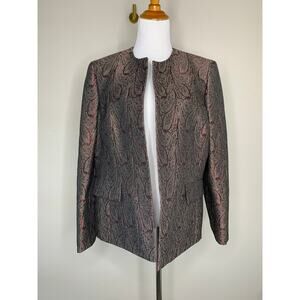 Kasper Brown Burgundy Paisley Blazer Sz 14 Brocade Fabric
